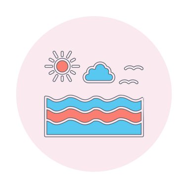 Uçan martılar ikonuyla güneş ve denizin vektör çizimi 