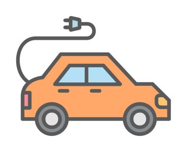 Elektrikli araba ikonu. Elektrikli otomobil ve şarj sembolü. Çevre dostu elektro araç konsepti. Vektör illüstrasyonu 