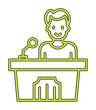 Konuşma standı ikonu, vektör illüstrasyonunda konuşma yapan erkekler