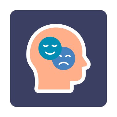 Bipolar bozukluk veya depresyon BP web ikonu, vektör illüstrasyonu. Ruh sağlığı sembolleri gösteriliyor