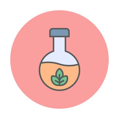 Yaprak ikonu resimli vektör matarası. Kimya konsepti              