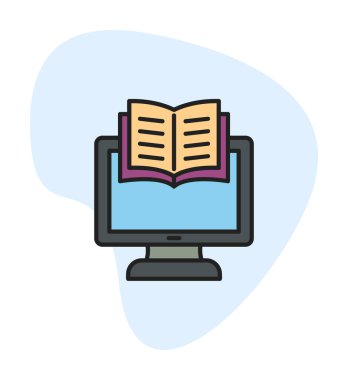 E-kitap ve bilgisayar ekran simgesi, vektör illüstrasyonu 