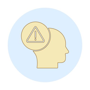 Uyarı işareti olan beyin, uyarı sembolü, vektör illüstrasyonu