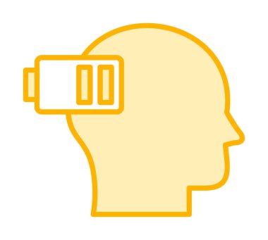 Düşük pil işaretli insan kafası, tükenmiş adam konsepti, vektör çizimi