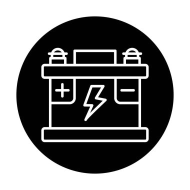 Araba aküsü simgesi. Ağ için Kataloglayıcı imza vektör simgesinin düz çizimi.