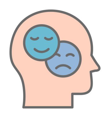 Bipolar bozukluk veya depresyon BP web ikonu, vektör illüstrasyonu. Ruh sağlığı sembolleri gösteriliyor