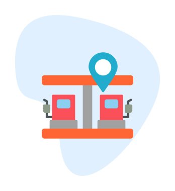 Benzin istasyonu web simgesi, vektör illüstrasyonlu harita işaretleyici