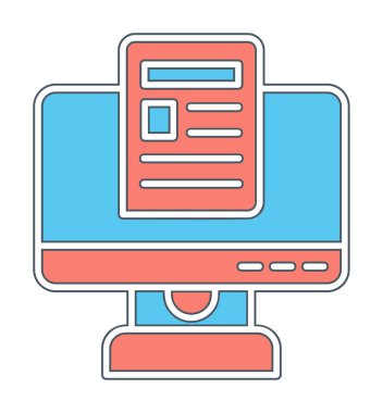 Yazı simgesi, vektör illüstrasyonlu bilgisayar ekranı