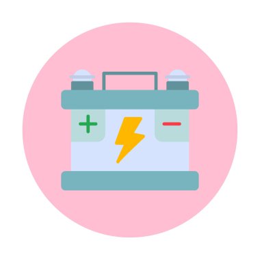 Araba aküsü simgesi. Ağ için Kataloglayıcı imza vektör simgesinin düz çizimi.