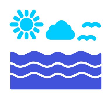 Uçan martılar ikonuyla güneş ve denizin vektör çizimi 