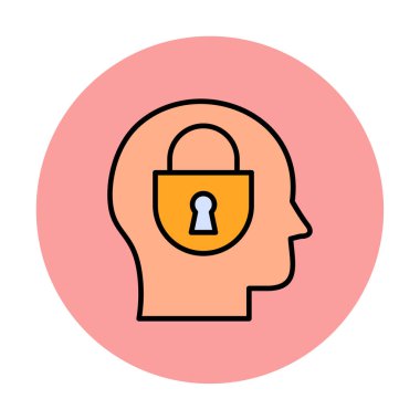 Erkekler kafasında kilit, yaratıcı vektör simgesi olan güvenlik kavramı