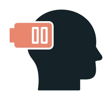 Düşük pil işaretli insan kafası, tükenmiş adam konsepti, vektör çizimi