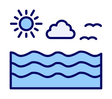 Uçan martılar ikonuyla güneş ve denizin vektör çizimi 