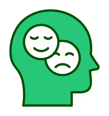 Bipolar bozukluk veya depresyon BP web ikonu, vektör illüstrasyonu. Ruh sağlığı sembolleri gösteriliyor