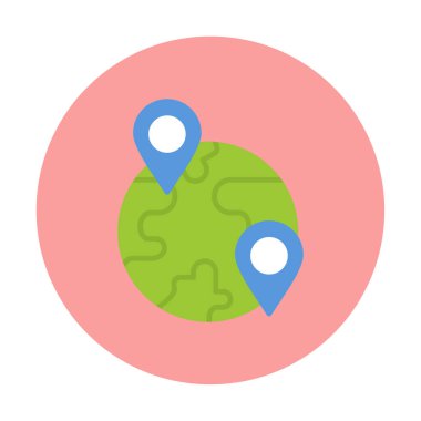 Konum simgesi, Dünya Turizmi kavramına sahip Dünya küresinin vektör illüstrasyonu