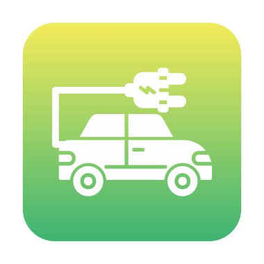 Elektrikli araba ikonu. Elektrikli otomobil ve şarj sembolü. Çevre dostu elektro araç konsepti. Vektör illüstrasyonu 