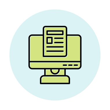 Yazı simgesi, vektör illüstrasyonlu bilgisayar ekranı