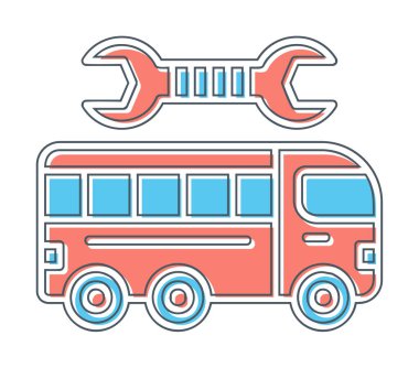 İngiliz anahtarı vektör simgesine sahip otobüs. çizgi film vektörü 