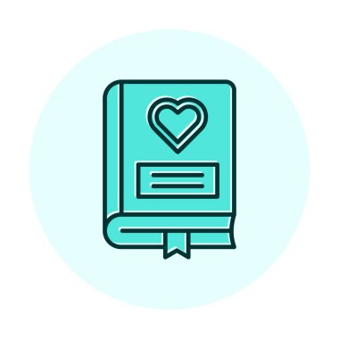 Kalp ikonu ve vektör illüstrasyonlu romantizm kitabı 