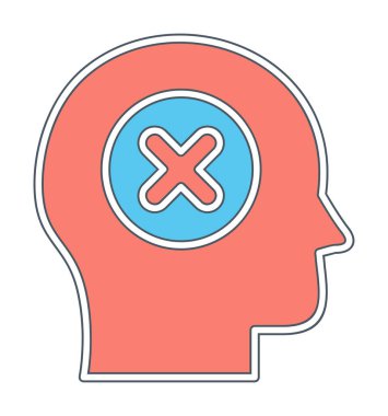 Çapraz işaretli insan kafası, güvensiz kişi, vektör illüstrasyonu