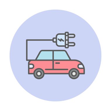 Elektrikli araba ikonu. Elektrikli otomobil ve şarj sembolü. Çevre dostu elektro araç konsepti. Vektör illüstrasyonu 