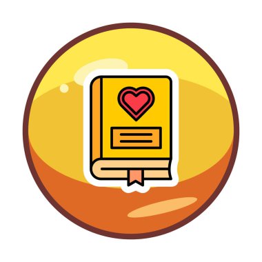 Kalp ikonu ve vektör illüstrasyonlu romantizm kitabı 