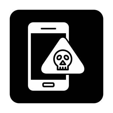 akıllı telefon ve kafatası simgesi tasarımı, tehlike ve uyarı teması, vektör illüstrasyonu