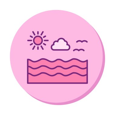 Uçan martılar ikonuyla güneş ve denizin vektör çizimi 