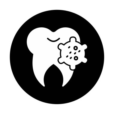 Diş simgesi üzerindeki bakteri, vektör illüstrasyonu  