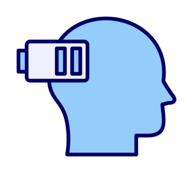 Düşük pil işaretli insan kafası, tükenmiş adam konsepti, vektör çizimi