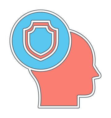 Kalkan ikonlu düz kafa. vektör illüstrasyonu