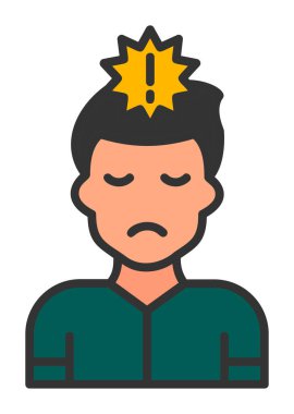 Ünlem işareti olan adam düz simge, panik konsepti, vektör illüstrasyonu