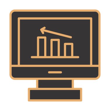 İstatistik simgesi, vektör illüstrasyonlu bilgisayar monitörü                        