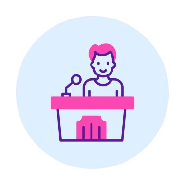 Konuşma standı ikonu, vektör illüstrasyonunda konuşma yapan erkekler