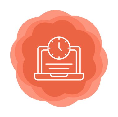 Saat simgesi olan dizüstü bilgisayar, vektör illüstrasyonu. Fazla çalışma kavramı                