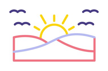 Basit düz gün batımı ve deniz vektör çizimi tasarımı