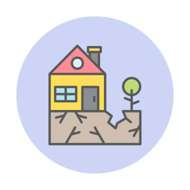 Deprem ikonu üstüne ev ve bitki. vektör illüstrasyonu