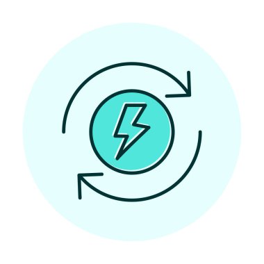 Enerji simgesi, daire oklu ışıkyılı, vektör illüstrasyonu