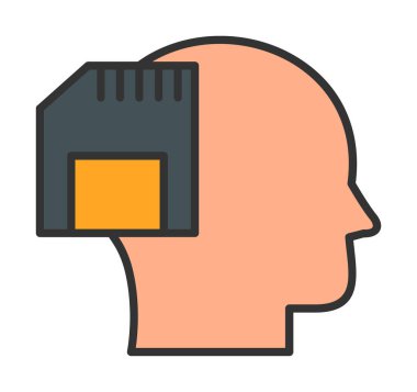 Hafıza kartı simgesine sahip insan kafası, vektör illüstrasyonu