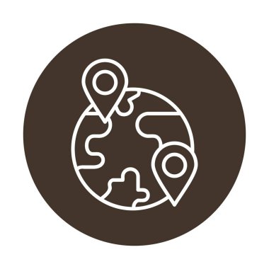 Konum simgesi, Dünya Turizmi kavramına sahip Dünya küresinin vektör illüstrasyonu