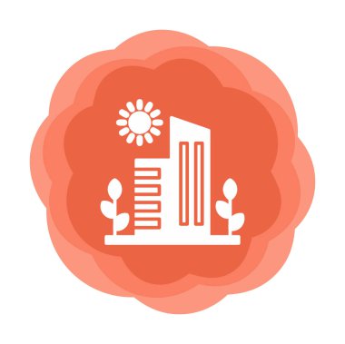 Güneş, bitkiler ve binalar vektör çizimi. Yeşil Şehir kavramı                            