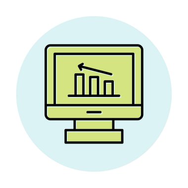 İstatistik simgesi, vektör illüstrasyonlu bilgisayar monitörü                        