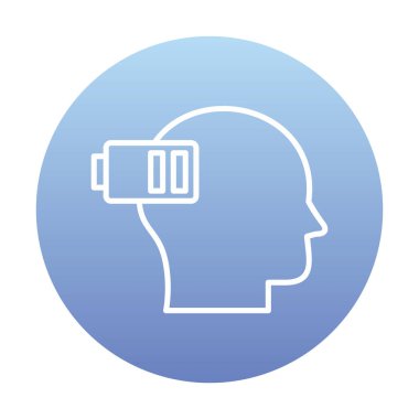 Düşük pil işaretli insan kafası, tükenmiş adam konsepti, vektör çizimi