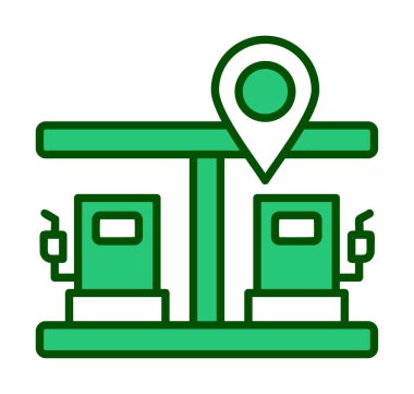Benzin istasyonu web simgesi, vektör illüstrasyonlu harita işaretleyici