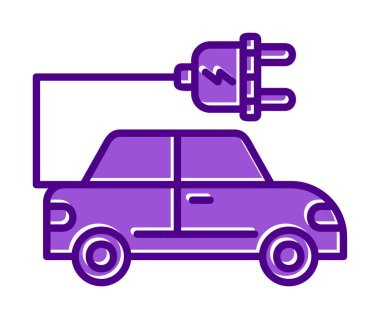 Elektrikli araba ikonu. Elektrikli otomobil ve şarj sembolü. Çevre dostu elektro araç konsepti. Vektör illüstrasyonu 