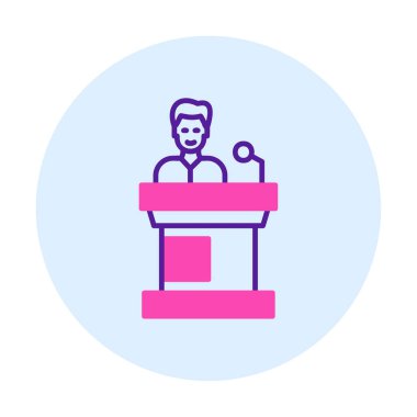 Konuşma standı ikonu, vektör illüstrasyonunda konuşma yapan erkekler