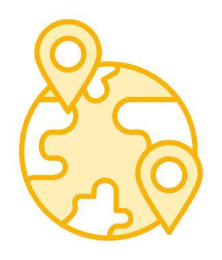 Konum simgesi, Dünya Turizmi kavramına sahip Dünya küresinin vektör illüstrasyonu