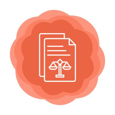 Yasal belgeler satır simgesi. Adalet terazisi imzası. Hüküm doktoru sembolü. Vektör illüstrasyonu 