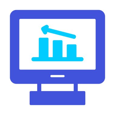İstatistik simgesi, vektör illüstrasyonlu bilgisayar monitörü                        