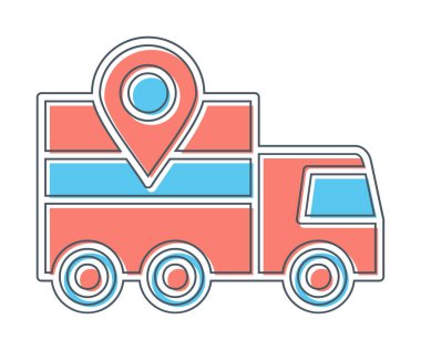 konum simgesine sahip dağıtım kamyonu, basit illüstrasyon